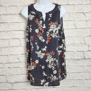 🌼Rose & Thyme Ladies Top Size Small Navy Blue Floral Print Sleeveless Blouse